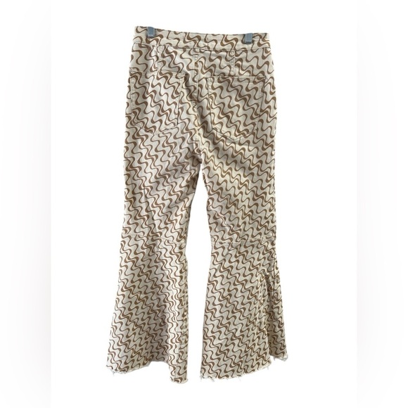 Free people wide leg flare high waisted brown and ivory pants - Picture 4 of 6